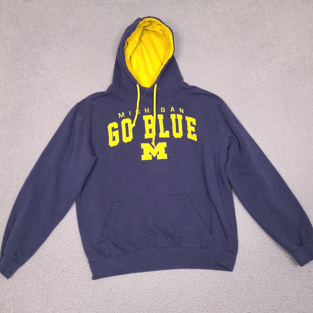 Michigan Wolverines Hoodie Mens Medium Campus Heritage Go Blue Navy Yellow